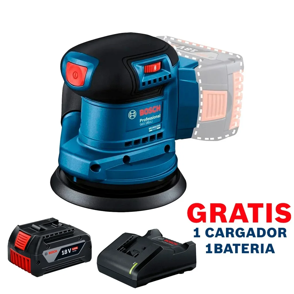 Lijadora excéntrica BOSCH 18 V 5" GEX 185-LI / BARETOOL / GRATIS 1 BATERÍA + 1 CARGADOR en Guatemala