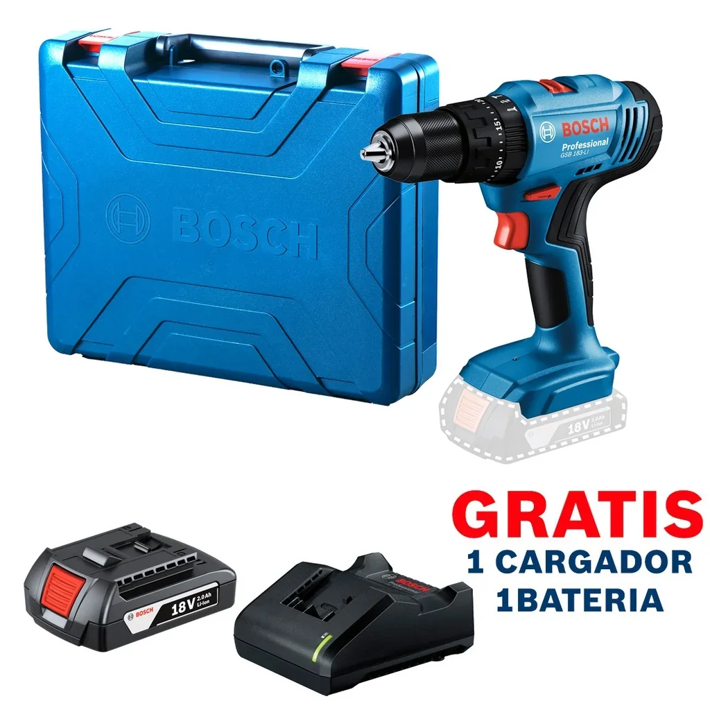 Taladro percutor inalámbrico BOSCH 18 V GSB 183-LI / BARETOOL / GRATIS 1 BATERÍA + 1 CARGADOR en Guatemala